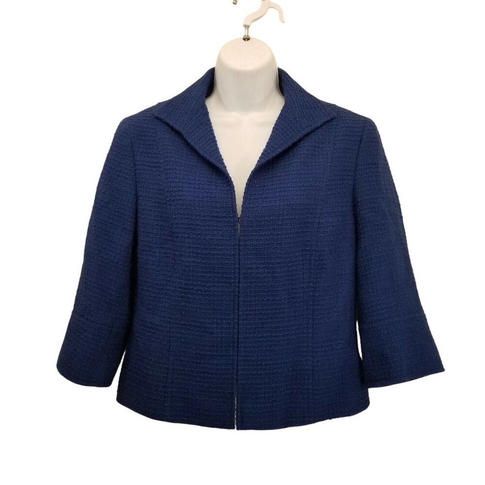 Lafayette 148 Blue Boucle Jacket 6 Blazer Wool Mohair Career Twee Academia